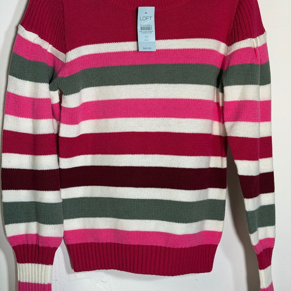 LOFT Colorful Striped Crew Neck Sweater NWT - Picture 2 of 14